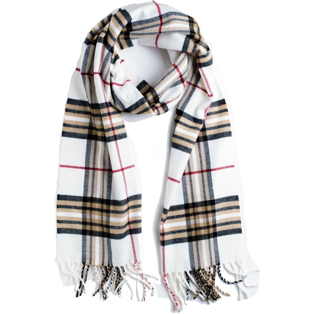 Men and Women Ivory Plaid Winter Scarf Cashmer Luxurious Soft Plum Feathers